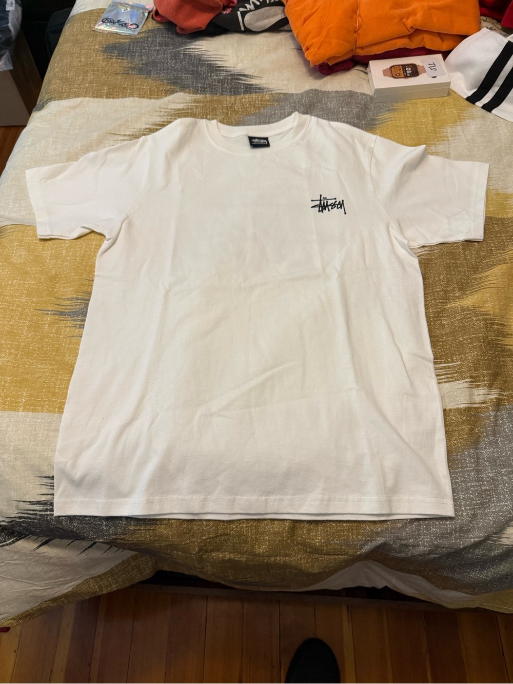 Stussy White Short-Sleeve Tee with Chest Logo Size S